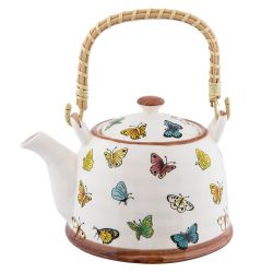 Clayre & Eef | Керамичен чайник с цедка 700 ml | Бежов, жълт