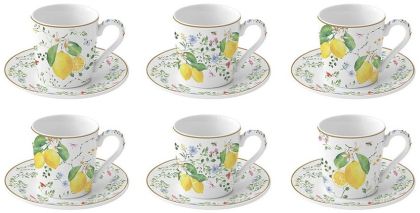 EasyLife | Порцеланови чаши за кафе с чинийка 6 бр к-кт | FLEURS ET CITRONS