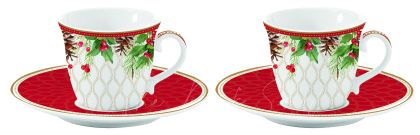 EasyLife | Комплект 2 чаши за кафе с чинийки 80 мл | CHRISTMAS BERRIES