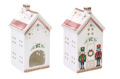 EasyLife | Порцеланово свещник за чайна свещ 6,5x6,5x14,5 см | NUTCRACKER