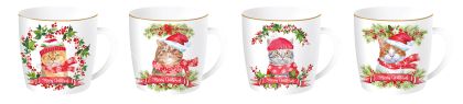 EasyLife | Порцеланова чаша 350 мл в метална кутия 4 вида | CHRISTMAS CATS
