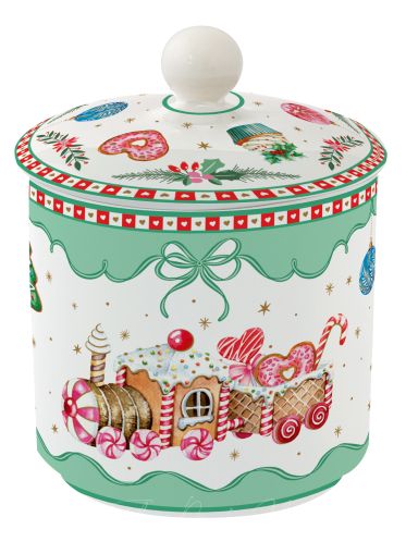 EasyLife | Порцеланова буркан с капак Ø 10,5x13 см | SWEET CHRISTMAS