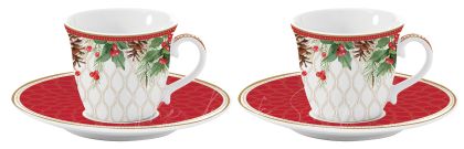 EasyLife | Комплект 2 чаши за кафе с чинийки 80 мл | CHRISTMAS BERRIES