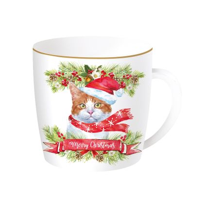 EasyLife | Порцеланова чаша 350 мл в метална кутия 4 вида | CHRISTMAS CATS