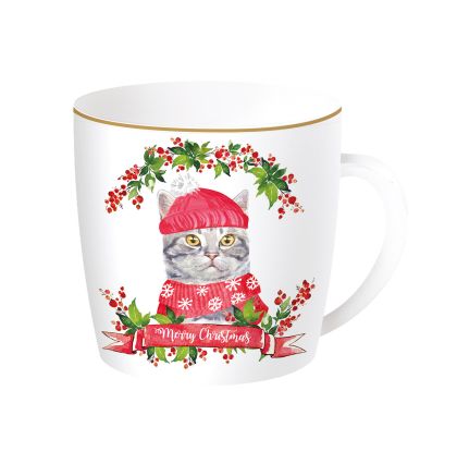 EasyLife | Порцеланова чаша 350 мл в метална кутия 4 вида | CHRISTMAS CATS