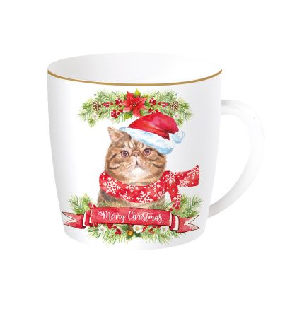 EasyLife | Порцеланова чаша 350 мл в метална кутия 4 вида | CHRISTMAS CATS