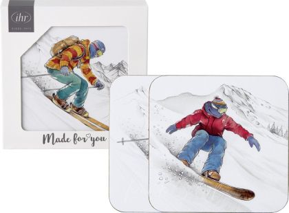 IHR | Коркова подложка за чаша - 4 броя / 2 дизайна | BLACK SKI RUNS