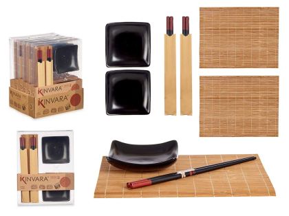 Arte Regal | Комплект за суши от керамика и бамбук, черен, 6 части