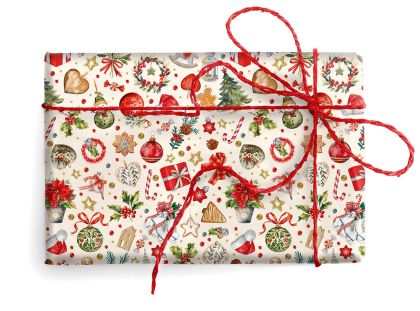 Kartos | Коледна подаръчна хартия Mini Decorations със златни детайли, 70 × 100 см