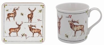 winter stags mug and coasters set