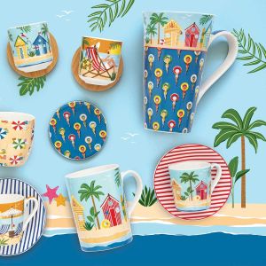 EasyLife | Порцеланови чаши за кафе с чинийка 6 бр к-кт | A LA PLAGE