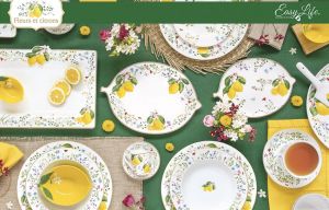 EasyLife | Порцеланови чаши за кафе с чинийка 6 бр к-кт | FLEURS ET CITRONS
