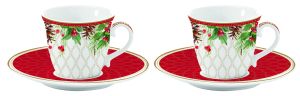 EasyLife | Комплект 2 чаши за кафе с чинийки 80 мл | CHRISTMAS BERRIES
