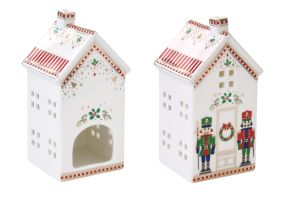 EasyLife | Порцеланово свещник за чайна свещ 6,5x6,5x14,5 см | NUTCRACKER