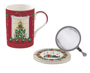 EasyLife | Порцеланова чаша с капак и метален инфузер 350 мл | FESTIVE AVENUE