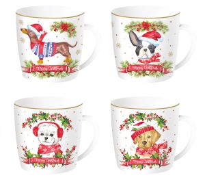 EasyLife | Порцеланова чаша 350 мл в метална кутия 4 модела | CHRISTMAS DOGS