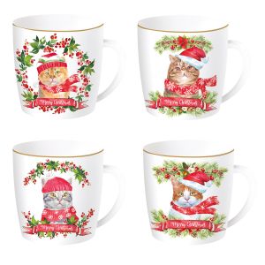 EasyLife | Порцеланова чаша 350 мл в метална кутия 4 вида | CHRISTMAS CATS