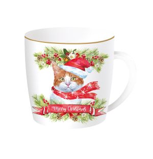 EasyLife | Порцеланова чаша 350 мл в метална кутия 4 вида | CHRISTMAS CATS