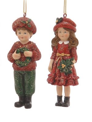 12/144- 2Asst 12cm Red hanging boy/girl orn