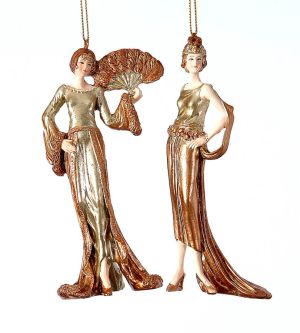 12/48-2Asst 15cm Polyresin girls orn in gold metallic