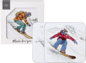 IHR | Коркова подложка за чаша - 4 броя / 2 дизайна | BLACK SKI RUNS