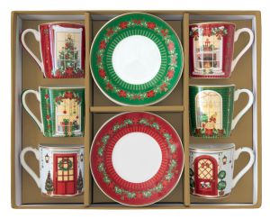 EasyLife | Порцеланови чаши за кафе с чинийка 6 бр к-кт | FESTIVE AVENUE