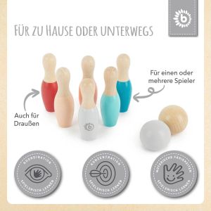 Bieco | Мини дървен комплект за боулинг, 8 части