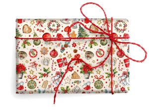 Kartos | Коледна подаръчна хартия Mini Decorations със златни детайли, 70 × 100 см