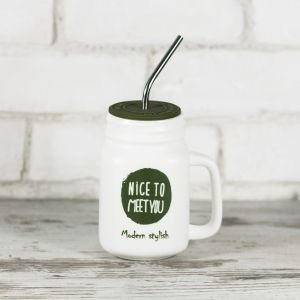 Буркан с метална сламка - Зелен