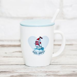 Морска чаша " ПЛАТНОХОДКА" с капак и лъжичка