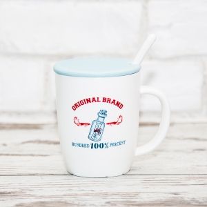 Морска чаша " ПИСМО В БУТИЛКА" с капак и лъжичка
