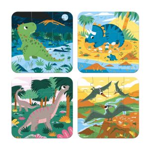 Janod | Комплект от 4 картонени пъзела | Динозаври