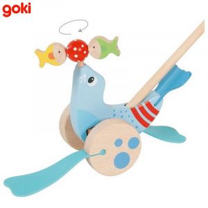 Goki |  Дървена играчка за бутане | Тюлен