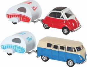 Goki | Метална количка  | Volkswagen Classic Bus/BMW-Isetta с каравана
